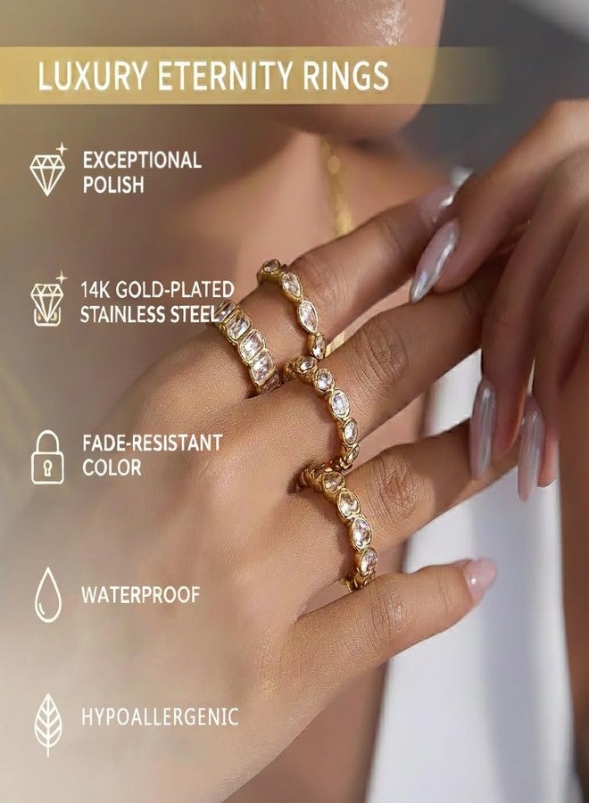 NUZON 4PCS Gold Cubic Zirconia Rings Set for Women Sparkly 14K Gold Plated Stainless Steel Stackable Ring Non-Tarnish Statement/Love/Eternity/Promise Band Jewelry for Engagement Wedding Finger 7 - Image 3