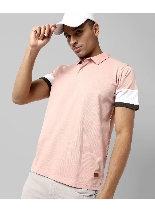 Campus Sutra Men's Solid Peach Regular Fit Casual T-Shirt