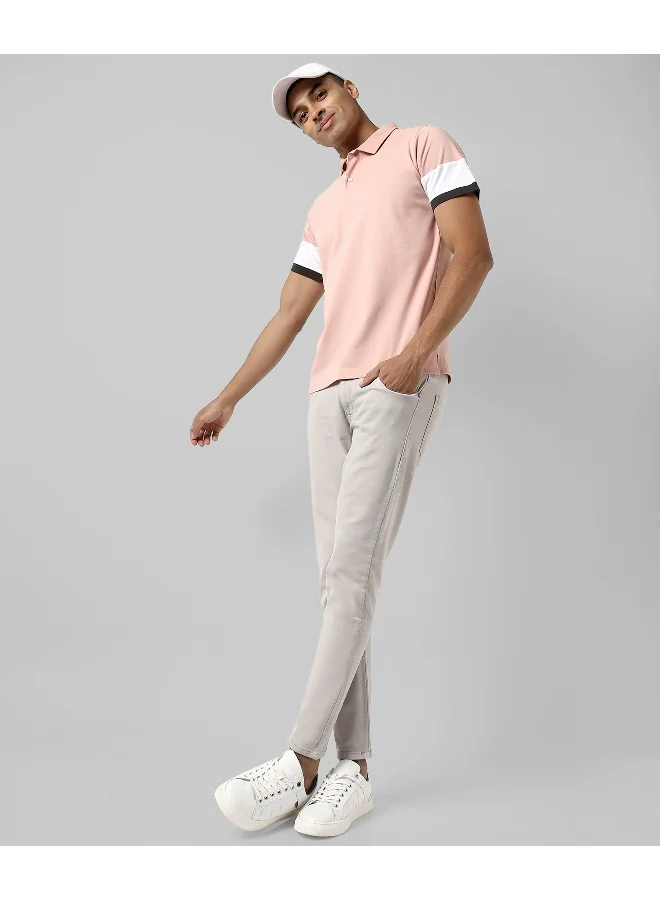 Campus Sutra Men's Solid Peach Regular Fit Casual T-Shirt