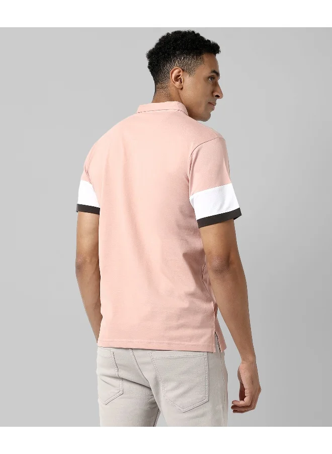 Campus Sutra Men's Solid Peach Regular Fit Casual T-Shirt