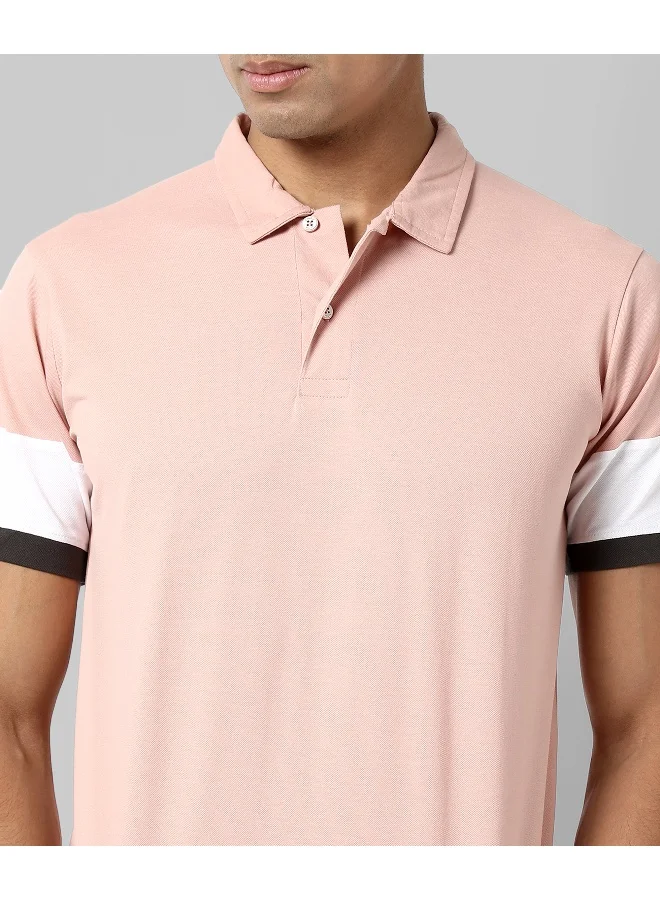 Campus Sutra Men's Solid Peach Regular Fit Casual T-Shirt