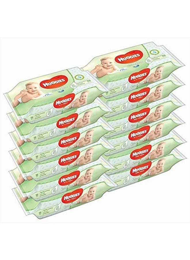 Huggies Baby Wipes Natural Care with Aloe Vera, 56 Count, Pack of 12, Total 672 Wipes - Image 1