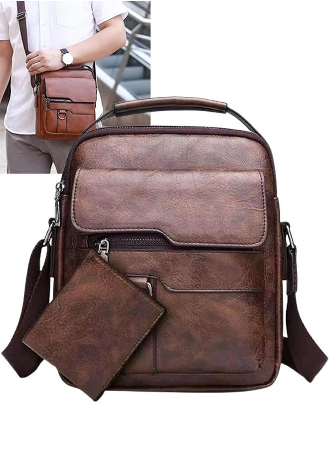 VUCATIN Crossbody Sling Bag Body Chest Shoulder Bag for Casual Shoulder Backpack Bag Waterproof Leather Chest Casual Daypack With Wallets Briefcases for Men and Women Handbags for Travel Hiking (Brown)  - Image 1