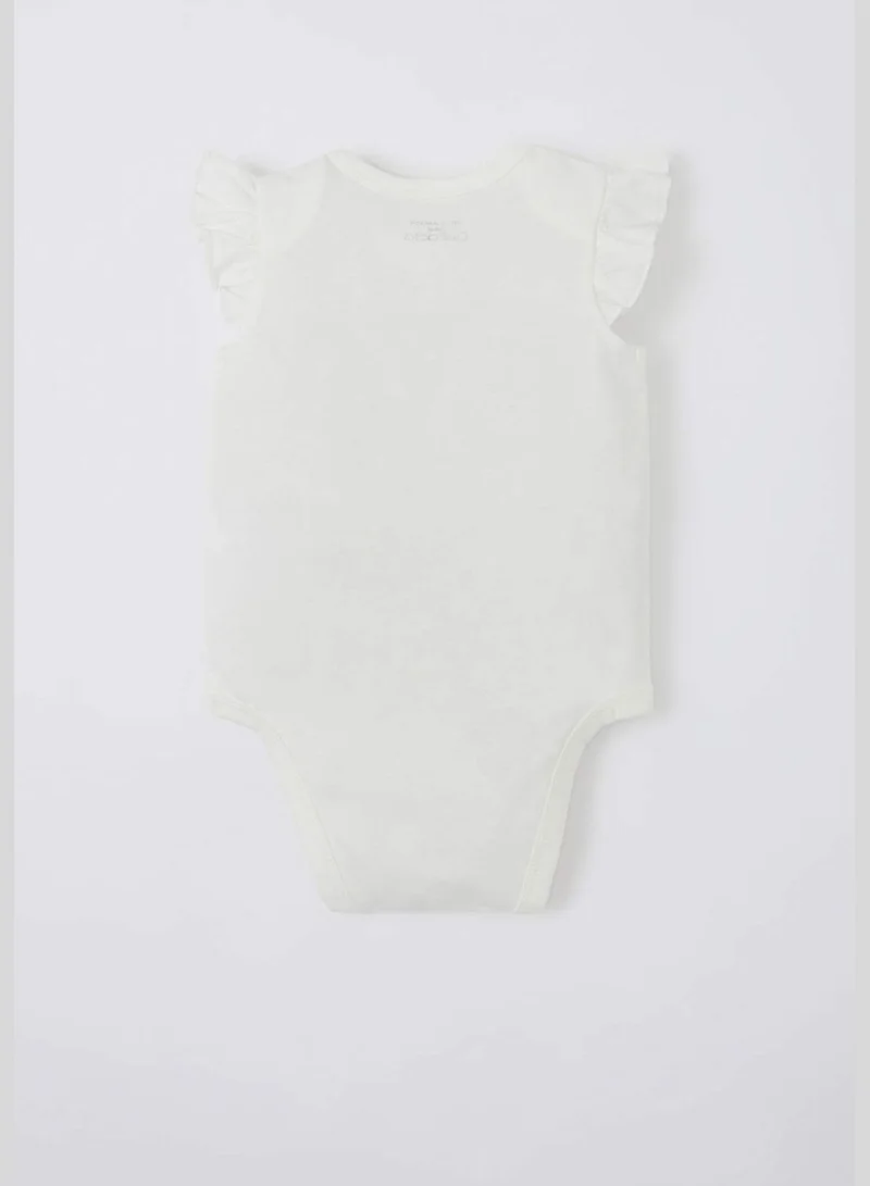 DeFacto Short Sleeve Frill Detail Rabbit Printed Newborn Bodysuit