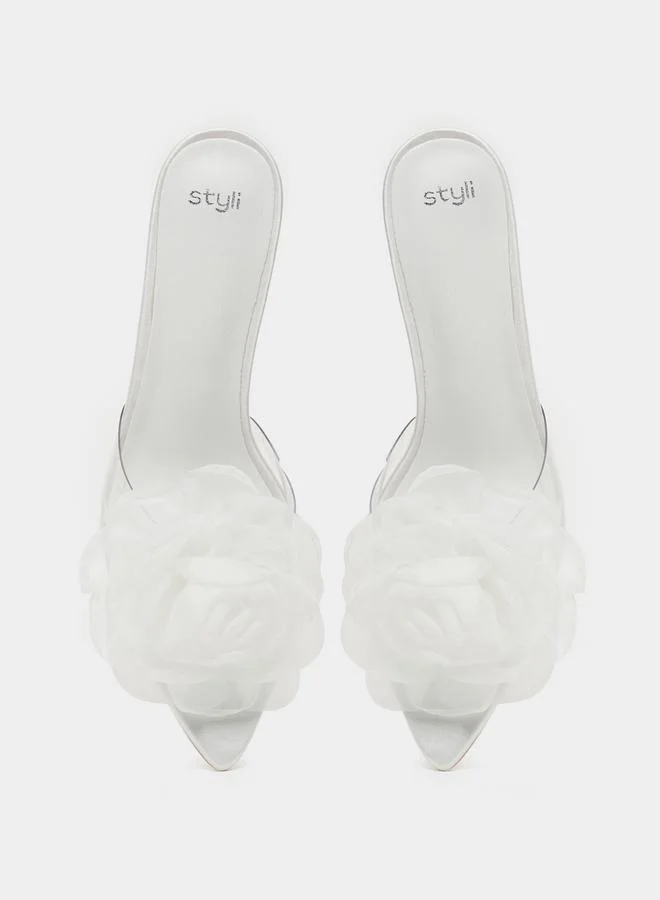 Styli Styli Flower Detail Open Toe Stiletto Heel Sandals