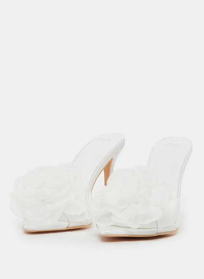 Styli Styli Flower Detail Open Toe Stiletto Heel Sandals