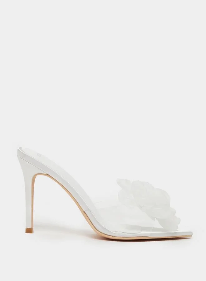 Styli Flower Detail Open Toe Stiletto Heel Sandals