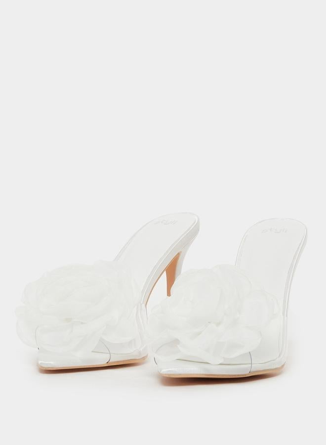 ستايلي صنادل بكعب ستيليتو مفتوح من الأمام بتفاصيل زهور ستايلي - Image 3