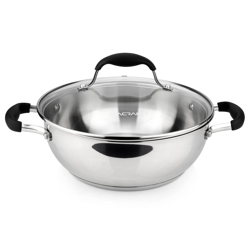AVACRAFT 1810 Stainless Steel Everyday Pan Stir Fry Pan with FivePly Base Chefs Pan with Glass Lid Multipurpose Stewpot Skillet Saute Pan Casserole in Pots and Pans 9 Inch