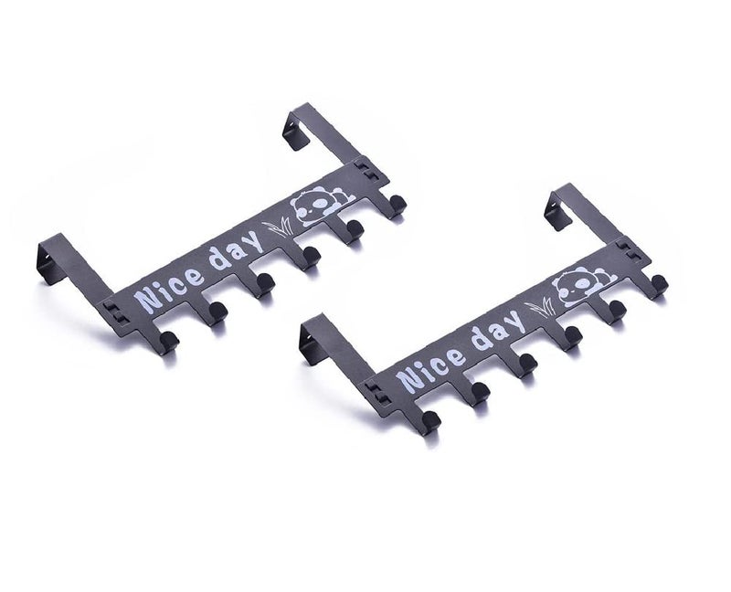 SYGA 6 Hooks Hanger Over The Door Hook Hanger (Black) - Pack of 2, Alloy Steel - Image 1