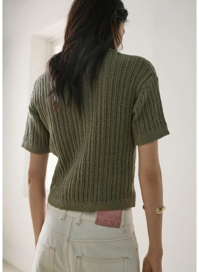 MANGO Openwork knitted polo-neck sweater