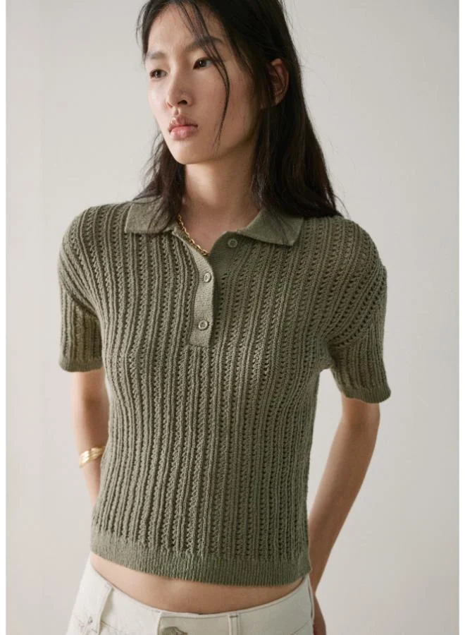 MANGO Openwork knitted polo-neck sweater