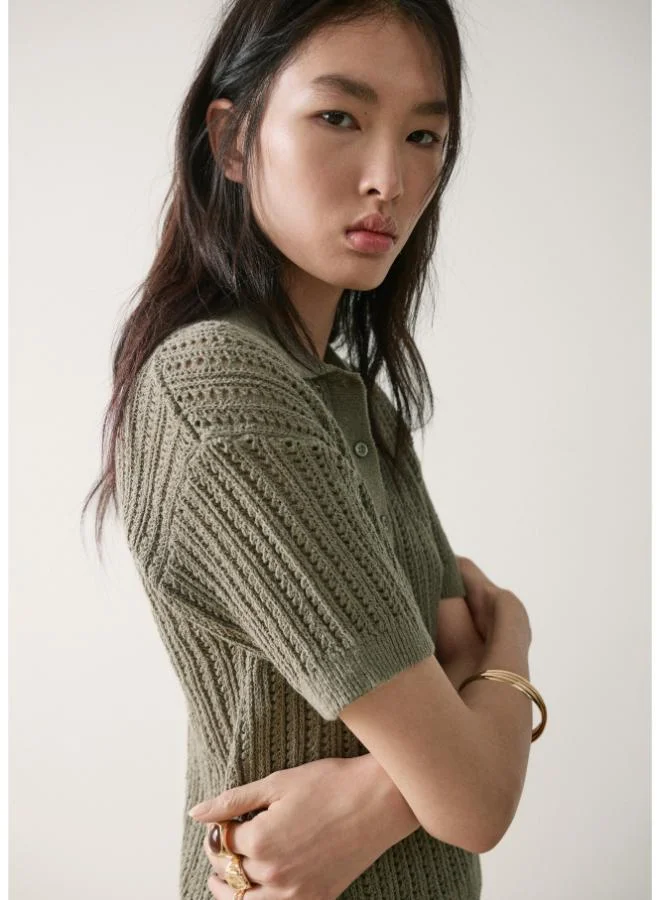 MANGO  Openwork knitted polo-neck sweater for Women | Best Price UAE