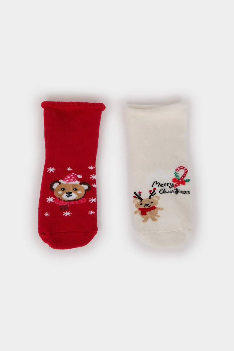 ديفاكتو Baby Girl Christmas Themed Seamless 2 Piece Cotton Long Socks