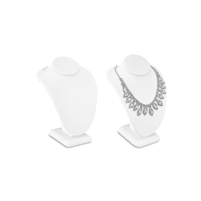 MOOCA 2 Pcs Set Small Necklace Chain Jewelry Bust Display Holder Stand, Necklaces Display Mannequin, Necklace Bust, Jewelry Stand 6 1/4 in H, 3 7/8" W x 2. 5/8" D x 61/4" H, White Leatherette