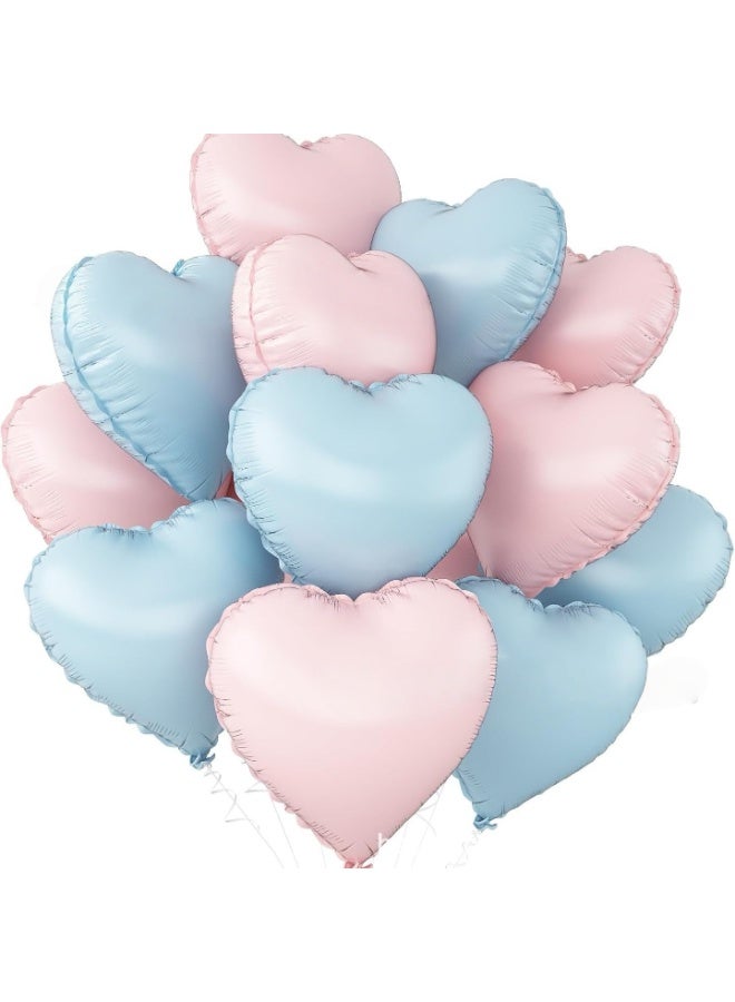 12pcs Blue & Pink Heart-Shaped Foil Balloons – 18 Inch Balloons for Birthday, Wedding, Party & Celebration Decorations - Image 1