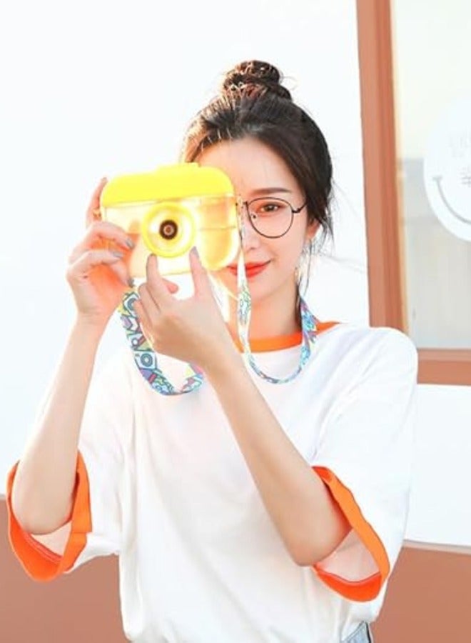 Twisoo Camera Shape Plastic Water Bottle, Leak-Proof Sports Travel Cup with Straw & Strap, 400ml, Yellow - Image 2