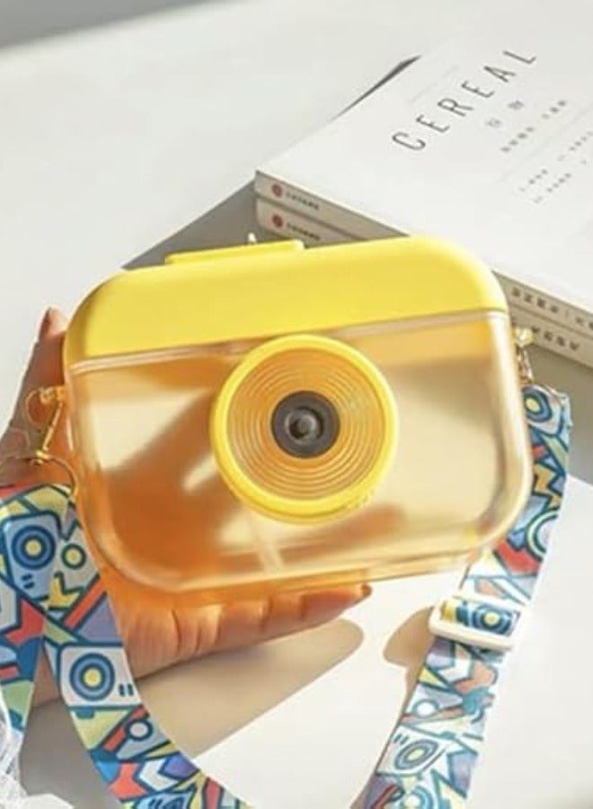 Twisoo Camera Shape Plastic Water Bottle, Leak-Proof Sports Travel Cup with Straw & Strap, 400ml, Yellow - Image 3