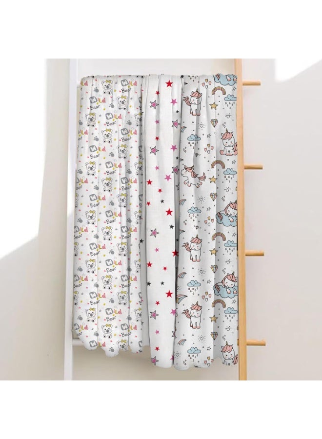 Mee Mee 100% Muslin Cotton Baby Swaddle Wrappers Set (PK-3)| Baby Towel| Soft, Quick-Drying & Highly Absorbent Blanket | Printed Mulmul Swaddle Cloth,Newborn Essentials (Multicolour, 120x100 cm) - Image 4