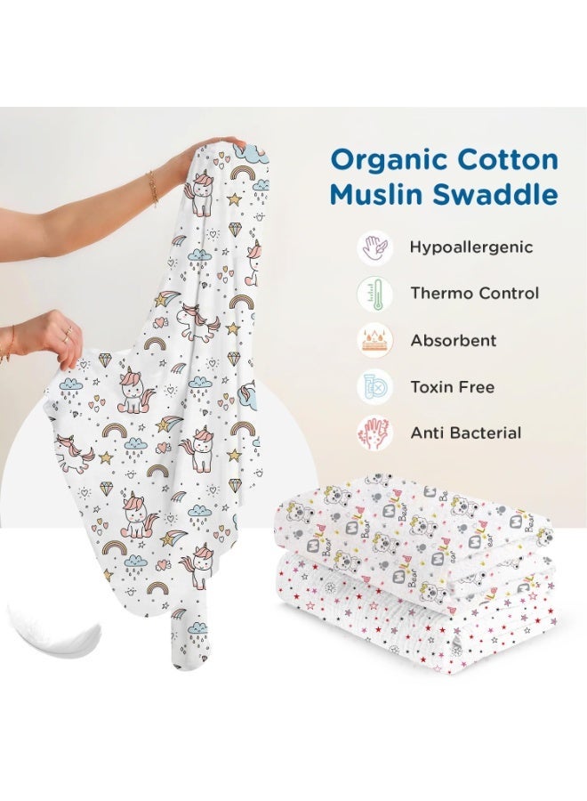 Mee Mee 100% Muslin Cotton Baby Swaddle Wrappers Set (PK-3)| Baby Towel| Soft, Quick-Drying & Highly Absorbent Blanket | Printed Mulmul Swaddle Cloth,Newborn Essentials (Multicolour, 120x100 cm) - Image 3