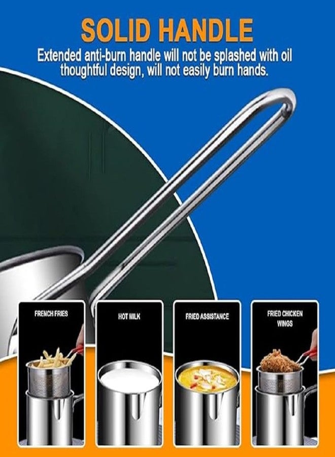 Urshigar 1.2 Liter Stainless Steel Detachable Fryer Pan with Strainer for Fried Chicken Legs, French Fries, Cooing Tools (Silver, Pack of 1) - Image 5