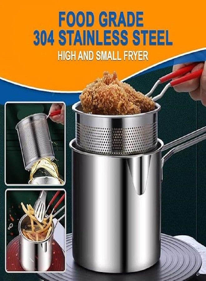 Urshigar 1.2 Liter Stainless Steel Detachable Fryer Pan with Strainer for Fried Chicken Legs, French Fries, Cooing Tools (Silver, Pack of 1) - Image 3