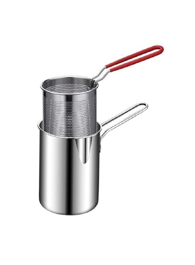 Urshigar 1.2 Liter Stainless Steel Detachable Fryer Pan with Strainer for Fried Chicken Legs, French Fries, Cooing Tools (Silver, Pack of 1) - Image 1
