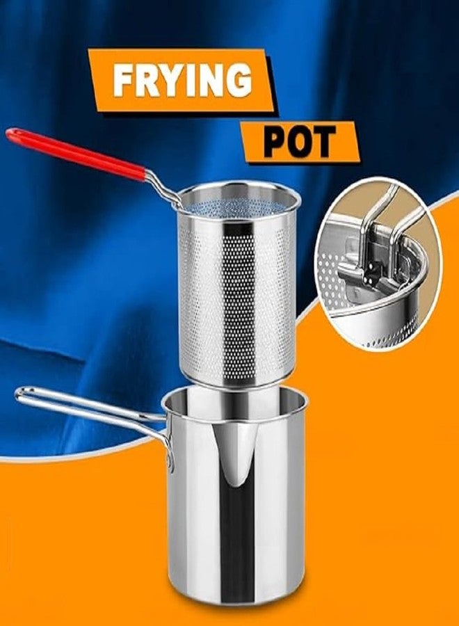 Urshigar 1.2 Liter Stainless Steel Detachable Fryer Pan with Strainer for Fried Chicken Legs, French Fries, Cooing Tools (Silver, Pack of 1) - Image 2
