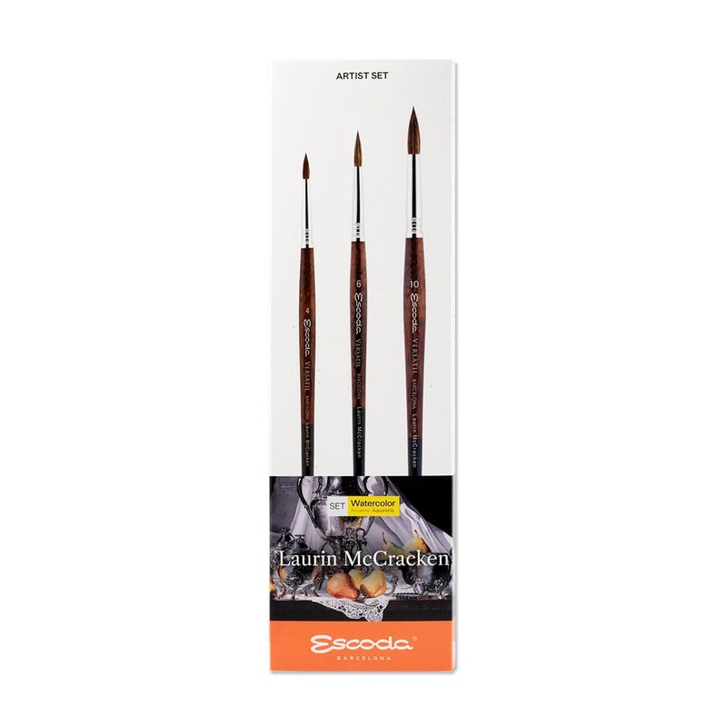 Escoda Signature Series Artist Watercolor Brush Set, Laurin Mccracken Set #1, Versatil Synthetic Kolinsky, Size (Round) 4, 6, 10 - Image 1
