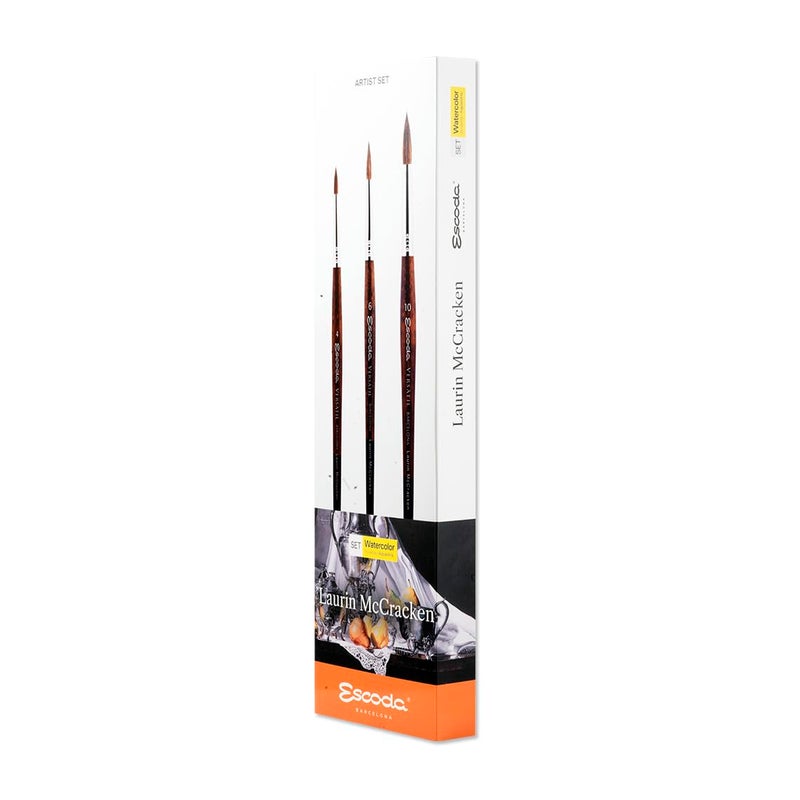 Escoda Signature Series Artist Watercolor Brush Set, Laurin Mccracken Set #1, Versatil Synthetic Kolinsky, Size (Round) 4, 6, 10 - Image 2