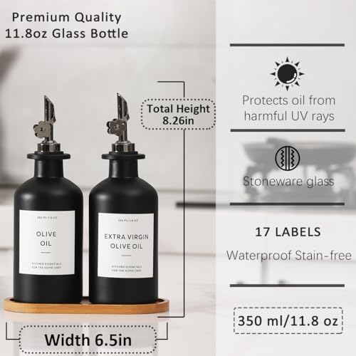 HOMCDALY Olive Oil Dispenser for Kitchen, 11.8oz Glass Kitchen Dispenser Bottle, Black Oil&Vinegar Cruet Set, Leakproof Olive Oil Bottles | Set of 2 (11.8oz – Black) - Image 4