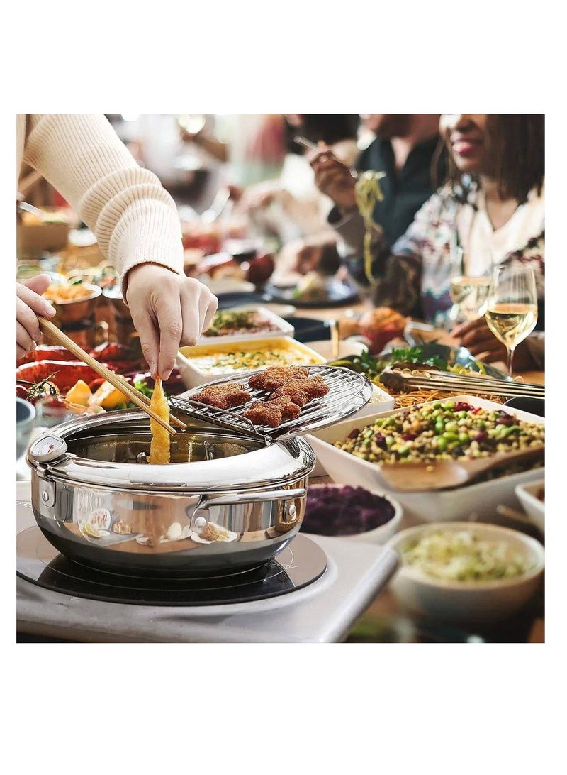 طاسة عميقة يابانية مع غطاء ورف تصريف لتقطير الزيت  - Image 3