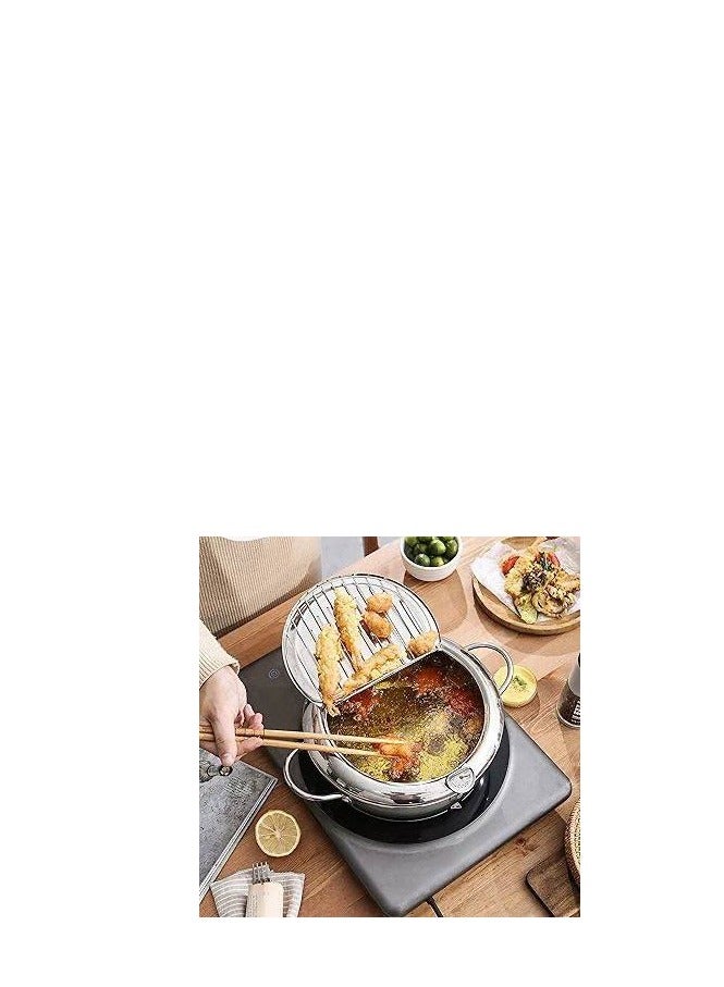 طاسة عميقة يابانية مع غطاء ورف تصريف لتقطير الزيت  - Image 1