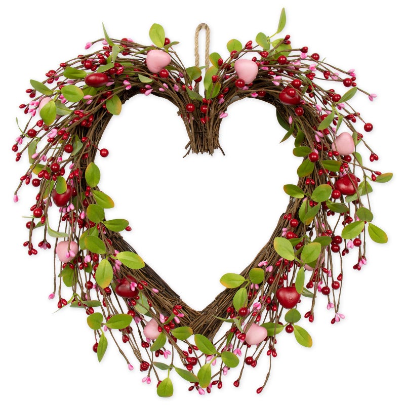 JINGHONG Valentine's Day Wreaths 18 Inch Valentines Day Wreath Heart Shaped Wreaths for Front Door with Red Pink Hearts for Anniversary Wedding Dinner Decorations - Image 1