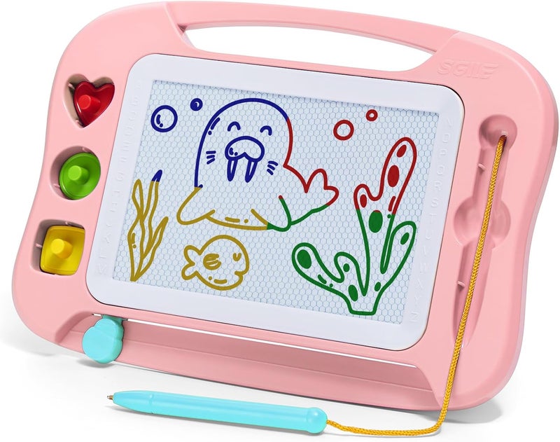 SGILE Magnetic Drawing Board for Kids, Colorful Erasable Doodle Board with Magnet Pen, Painting Sketch Pad with Three Stamps, Travel Toy, Birthday Gift, Educational Learning Toy for Toddlers, Pink - Image 1