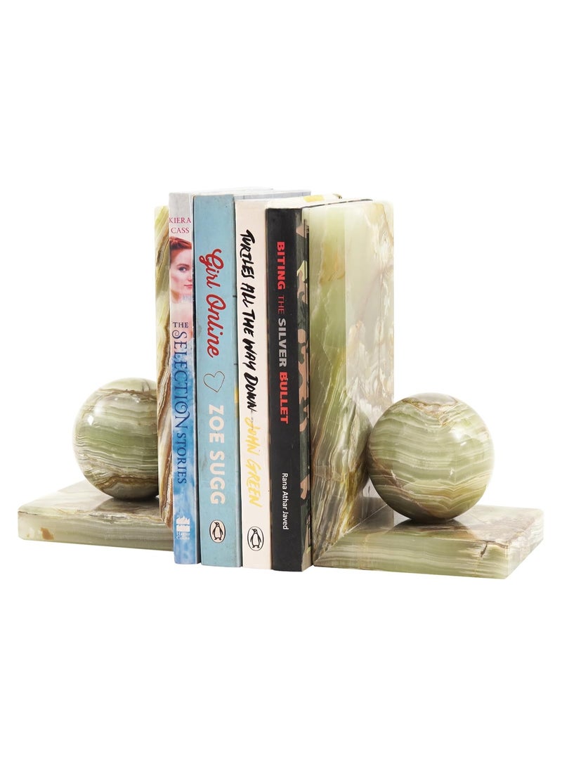 RADICALn Green Onyx Marble Book Ends | Handmade Set of 2 Decorative Book Stoppers for Office & Home - Image 1