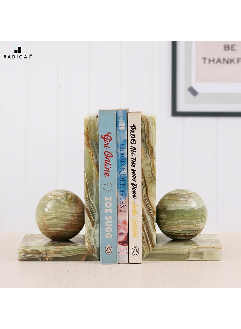 RADICALn Green Onyx Marble Book Ends | Handmade Set of 2 Decorative Book Stoppers for Office & Home - Image 2