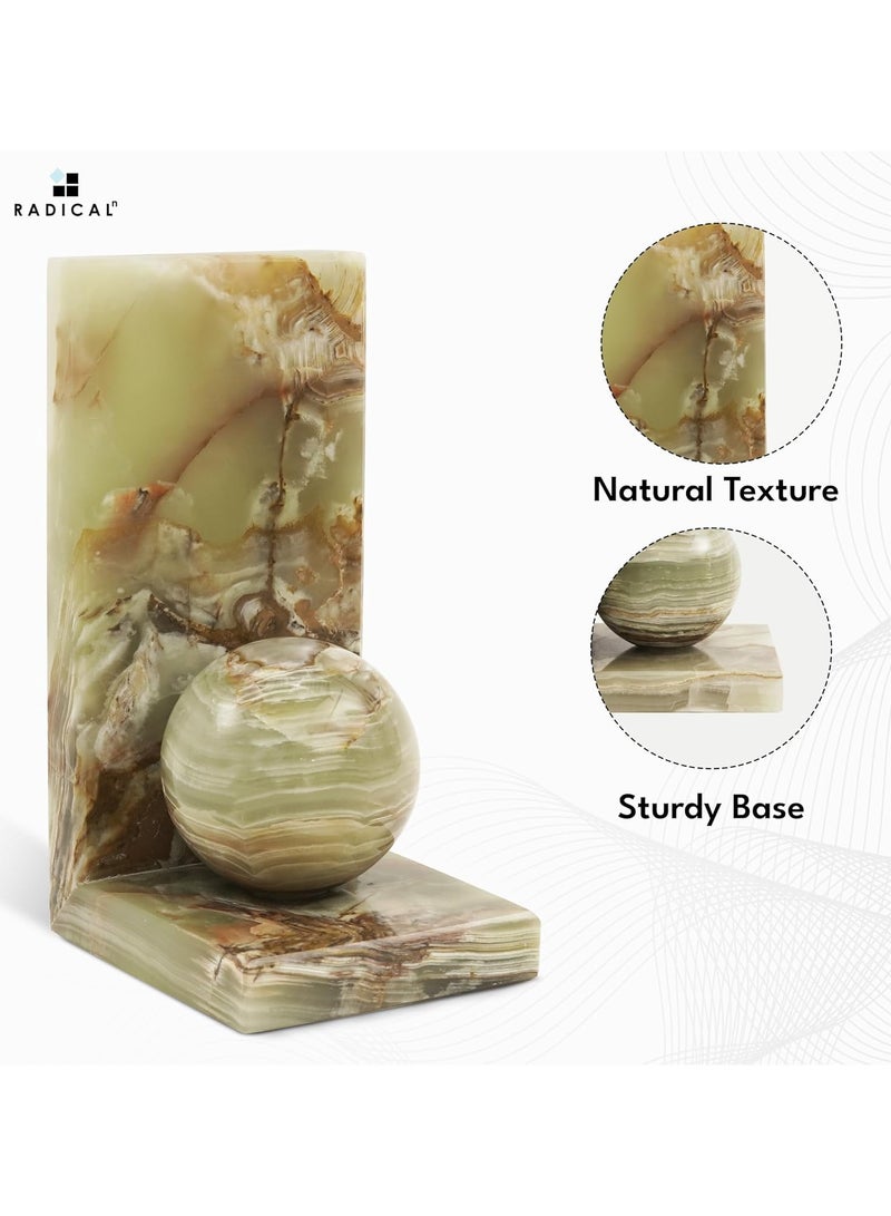 RADICALn Green Onyx Marble Book Ends | Handmade Set of 2 Decorative Book Stoppers for Office & Home - Image 3