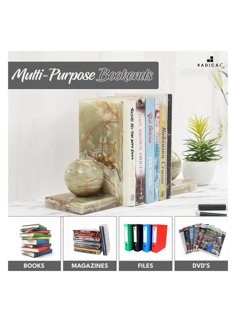RADICALn Green Onyx Marble Book Ends | Handmade Set of 2 Decorative Book Stoppers for Office & Home - Image 4
