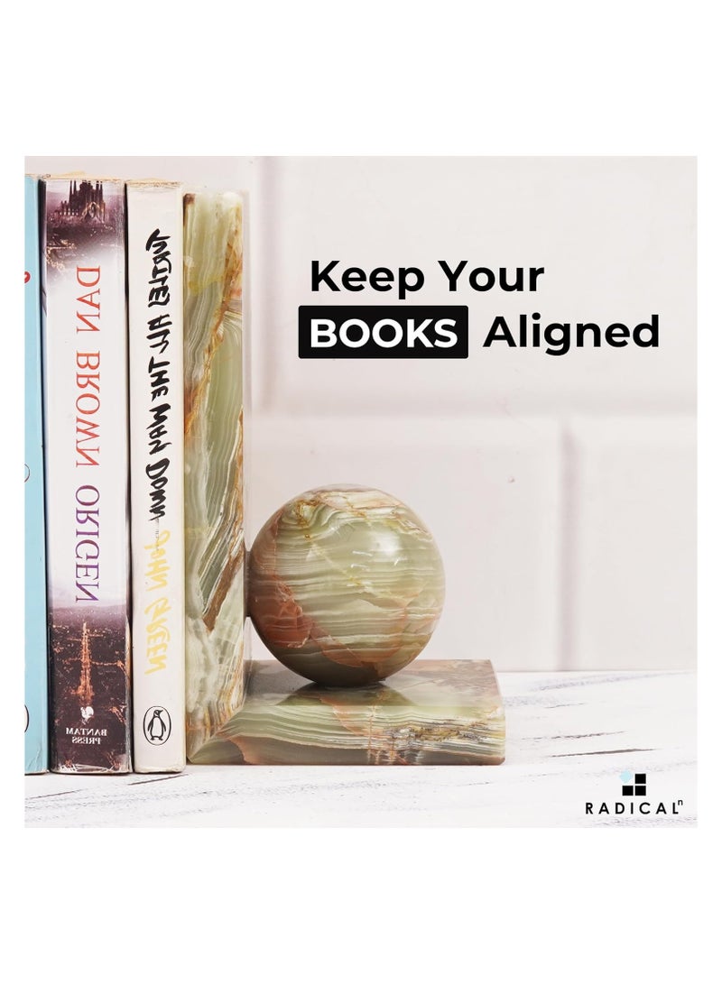 RADICALn Green Onyx Marble Book Ends | Handmade Set of 2 Decorative Book Stoppers for Office & Home - Image 5