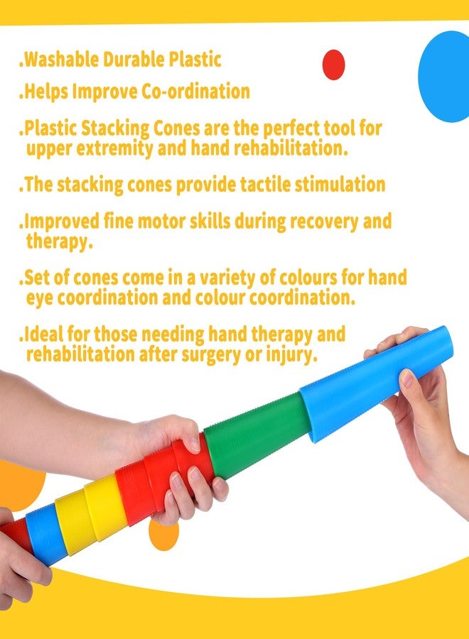 Threehoney 50 Set Stacking Hand Replacement Cones Occupational Therapy Equipment Hand Therapy Tools 7 Inch Small Stacking Cones Textured Physical Exercisers - Image 4