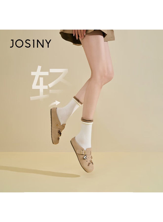 Josiny Full-coverage Birkenstock Shoes,  Spring New Brown Retro Slip-on Flat Leather Shoes, Soft-soled Loafers, Yellow, Size 37 - Image 1