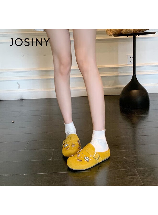 Josiny Full-coverage Birkenstock Shoes,  Spring New Brown Retro Slip-on Flat Leather Shoes, Soft-soled Loafers, Yellow, Size 37 - Image 4
