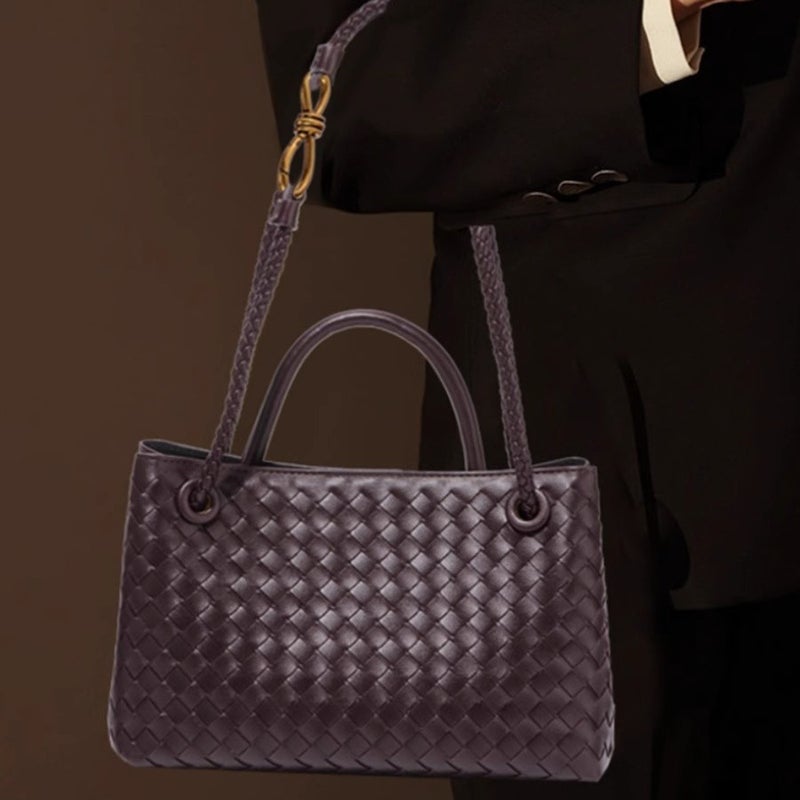 2025 Genuine Leather Woven Bag Handbag Shoulder Crossbody Bag Woven Horizontal Handbag Large Capacity Cowhide Women'S Bag Versatile - Image 3
