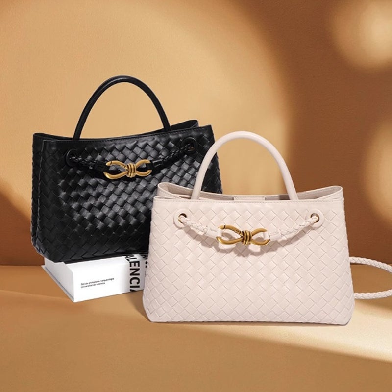 2025 Genuine Leather Woven Bag Handbag Shoulder Crossbody Bag Woven Horizontal Handbag Large Capacity Cowhide Women'S Bag Versatile - Image 2