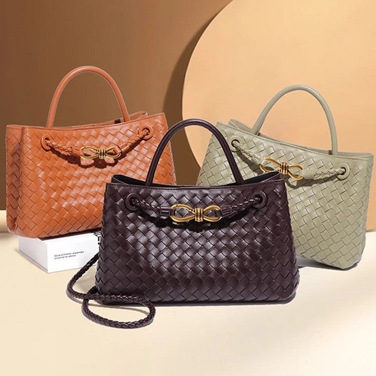 2025 Genuine Leather Woven Bag Handbag Shoulder Crossbody Bag Woven Horizontal Handbag Large Capacity Cowhide Women'S Bag Versatile - Image 4
