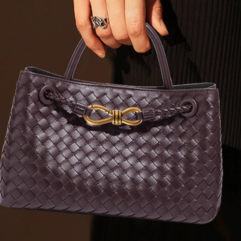 2025 Genuine Leather Woven Bag Handbag Shoulder Crossbody Bag Woven Horizontal Handbag Large Capacity Cowhide Women'S Bag Versatile - Image 5