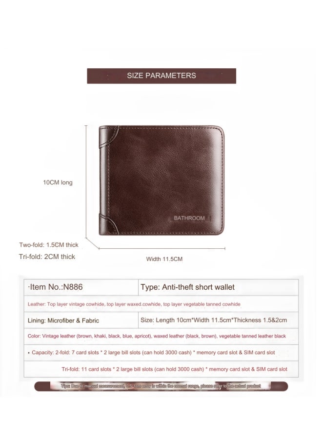 banyanu Wallet Men's Horizontal Genuine Leather Ultra-Thin New Style Wallet Cowhide Khaki - Image 3
