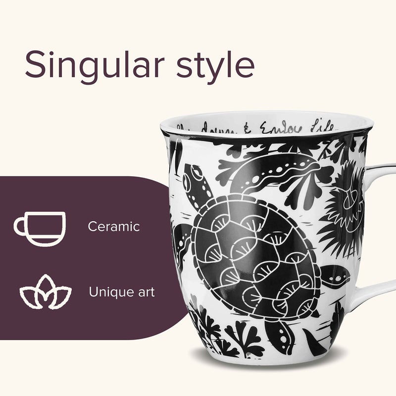 Karma Gifts 16 oz Black and White Boho Mug Sea Turtle - Cute Coffee and Tea Mug - Ceramic Coffee Mugs for Women and Men, 1 Count (Pack of 1) - Image 3