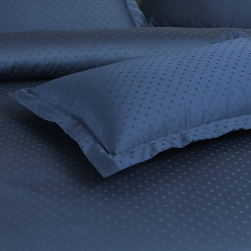 Malako Swiss Checks 550 TC 100% Cotton Jacquard Duvet Cover - Double Bed Size - Soft & Durable - 1 Piece Cover Only - 10 Elegant Colour Options (Blue) - Image 5